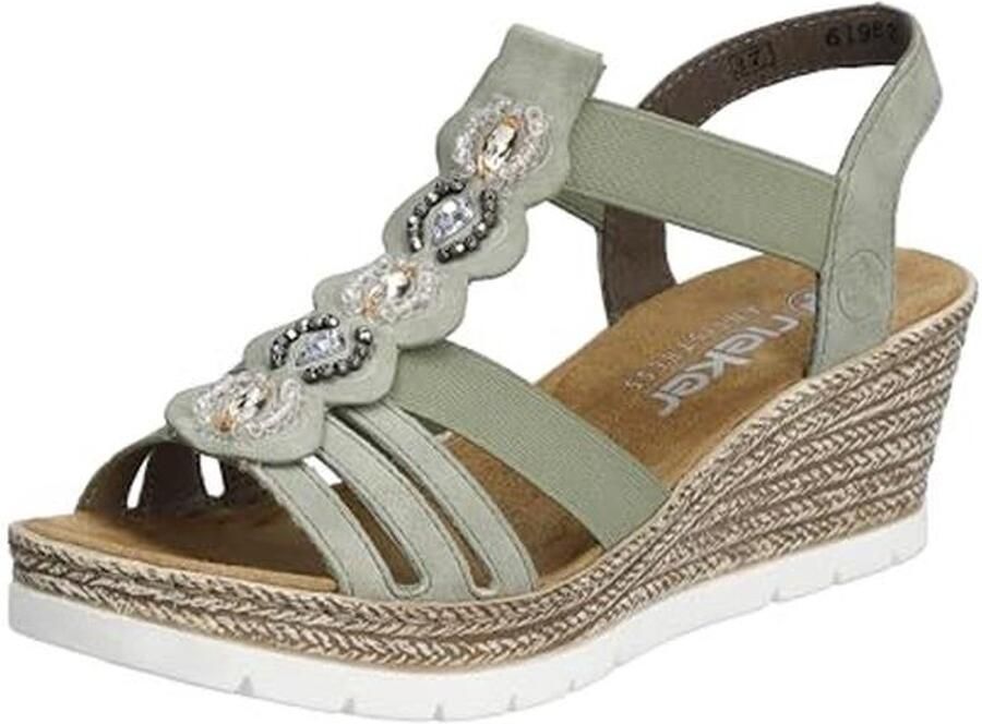 Dames Sandalen Lichtgroen met Sleehak en Elastische Inzet