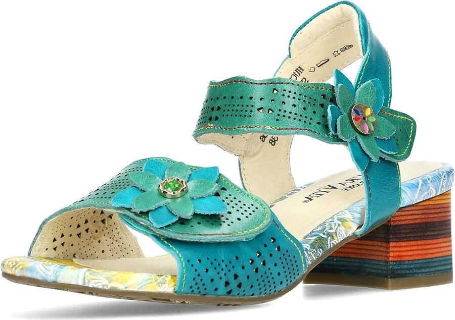 Dames Sandalen met Bloemenprint en Klittenband Turquoise