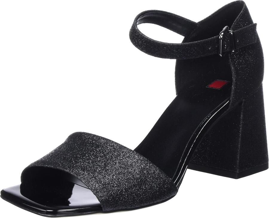 Dames Sandalen met Blokhak en Enkelband Zwart Leer