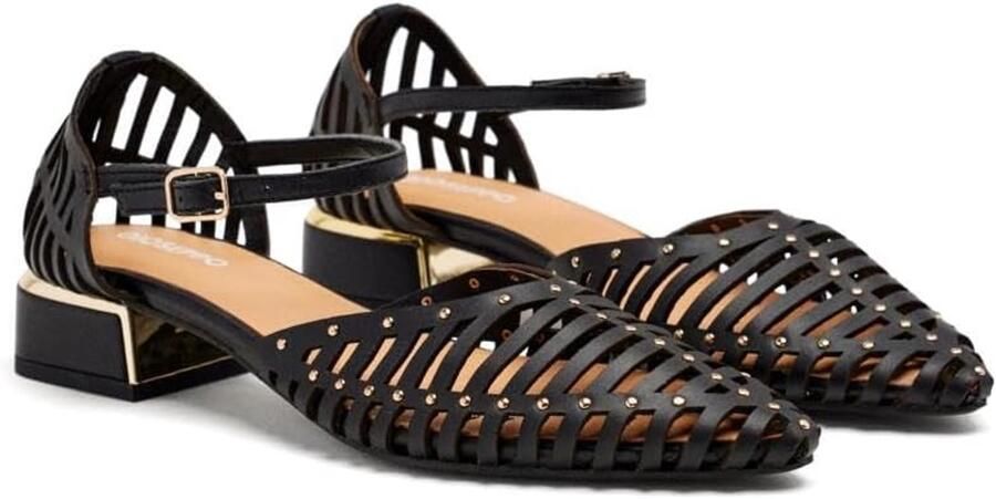 Dames Sandalen met Blokhak en Gesp Zwart Leer