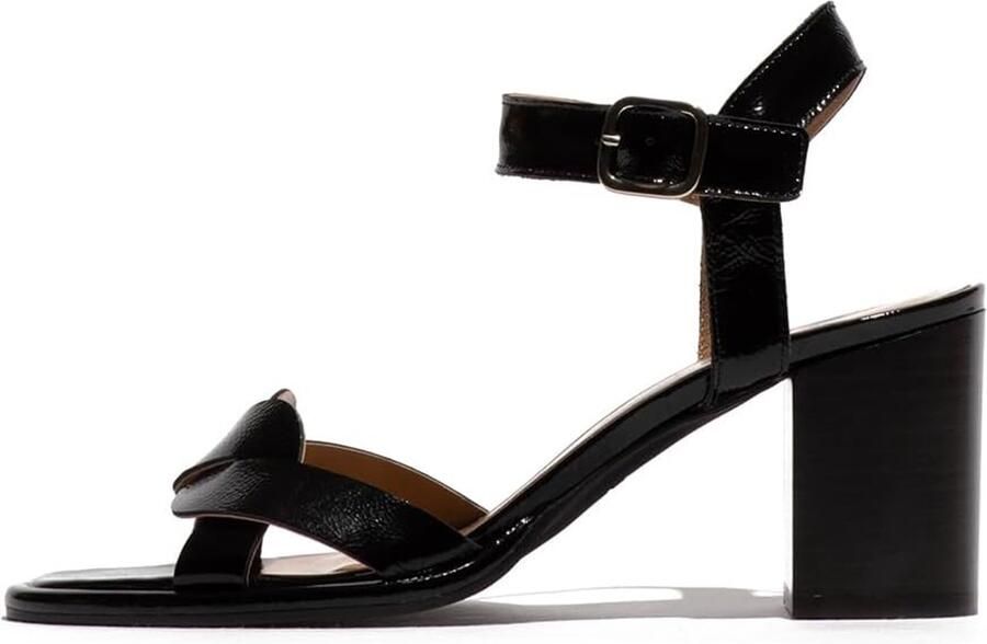 Dames Sandalen met Blokhak en Gespsluiting Zwart Leer