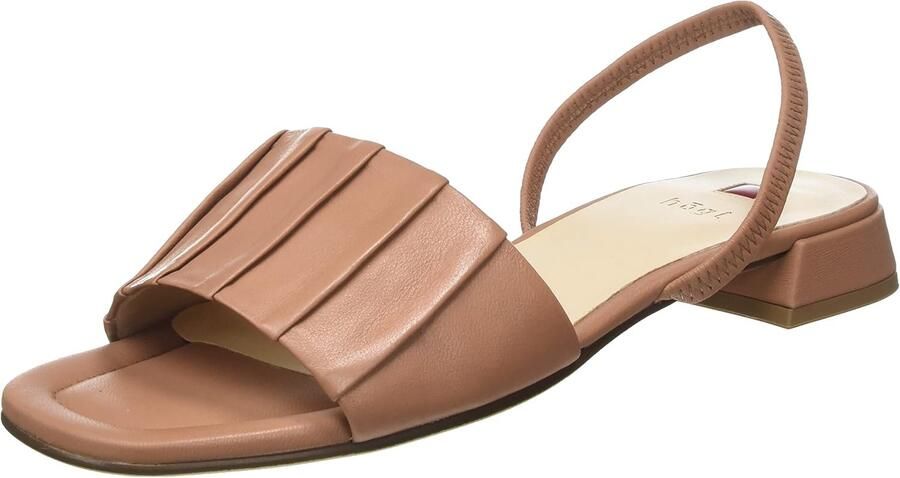 Dames Sandalen met Blokhak Leer Slip-On Amandelkleurig
