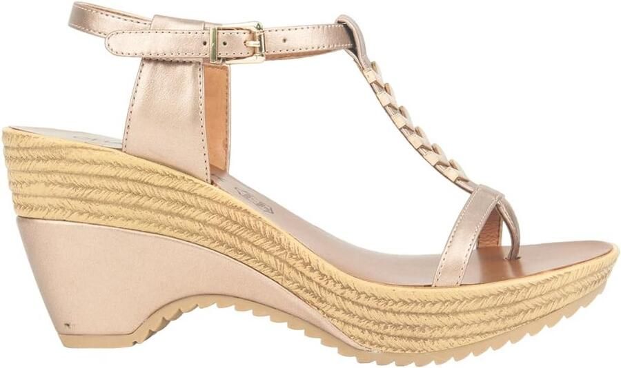 Dames Sandalen met Comfortabele Sleehak en Leren Binnenzool Goud
