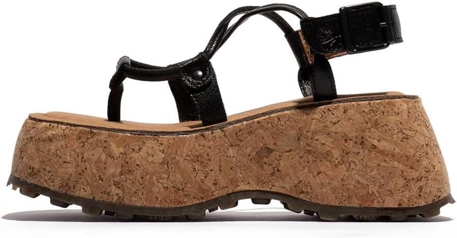 Dames Sandalen met Gesp Zwart Leer Platform