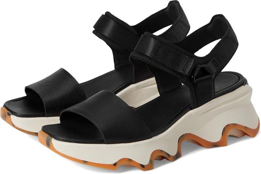 Dames Sandalen met Hoge Zool Zwart Comfortabel Leren Bandjes - Foto 1