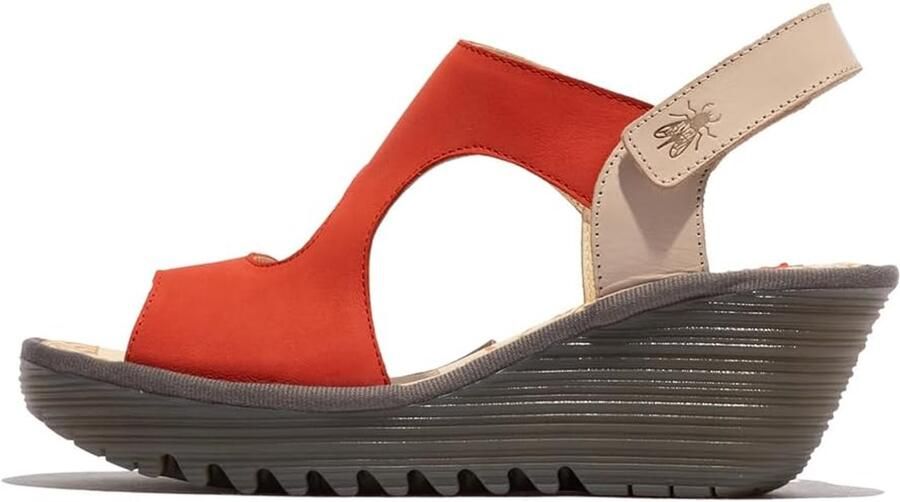 Dames Sandalen Leer Rode Wedge Hak Haak & Lus Sluiting
