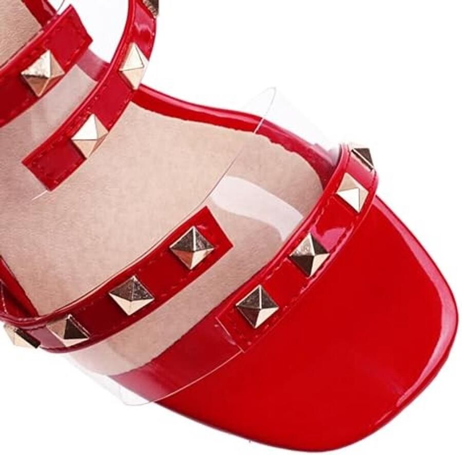 Dames Sandalen met Klinknagels Blokhak Rood