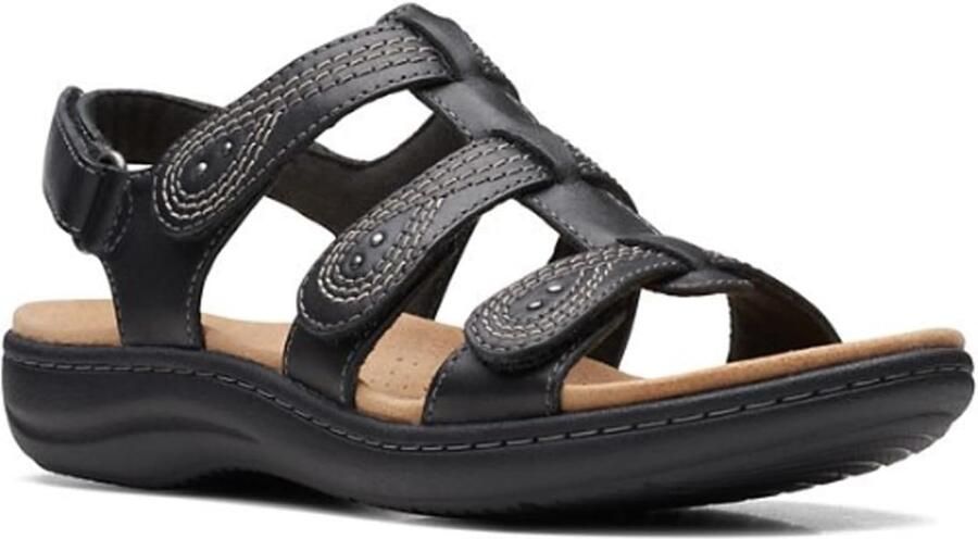 Dames Sandalen met Klittenband Zwart Leer