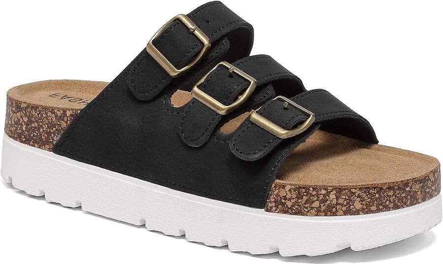 Dames Sandalen met Korken Voetbed 3 Verstelbare Platform Slippers Comfortabele en Trendy Schoenen met Antislip Zool