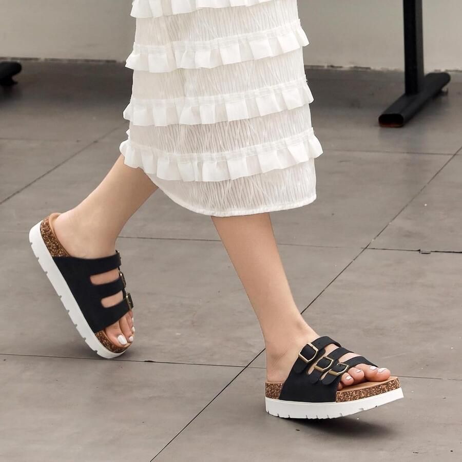 Comfortabele Dames Sandalen met Kurken Voetbed 3 Verstelbare Platforms Zachte Slippers en Trendy Ontwerp met Antislip Zool