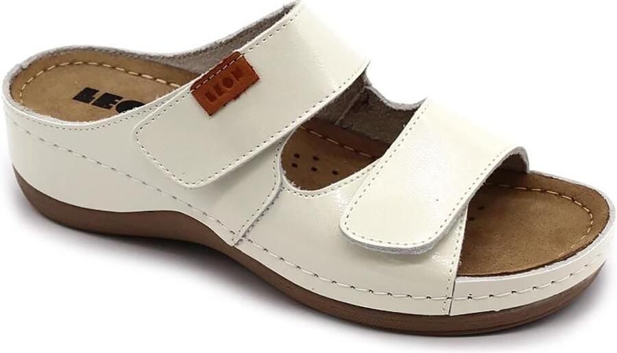 Dames Sandalen met Leer en Klittenband Comfortabele Muiltjes en Slippers