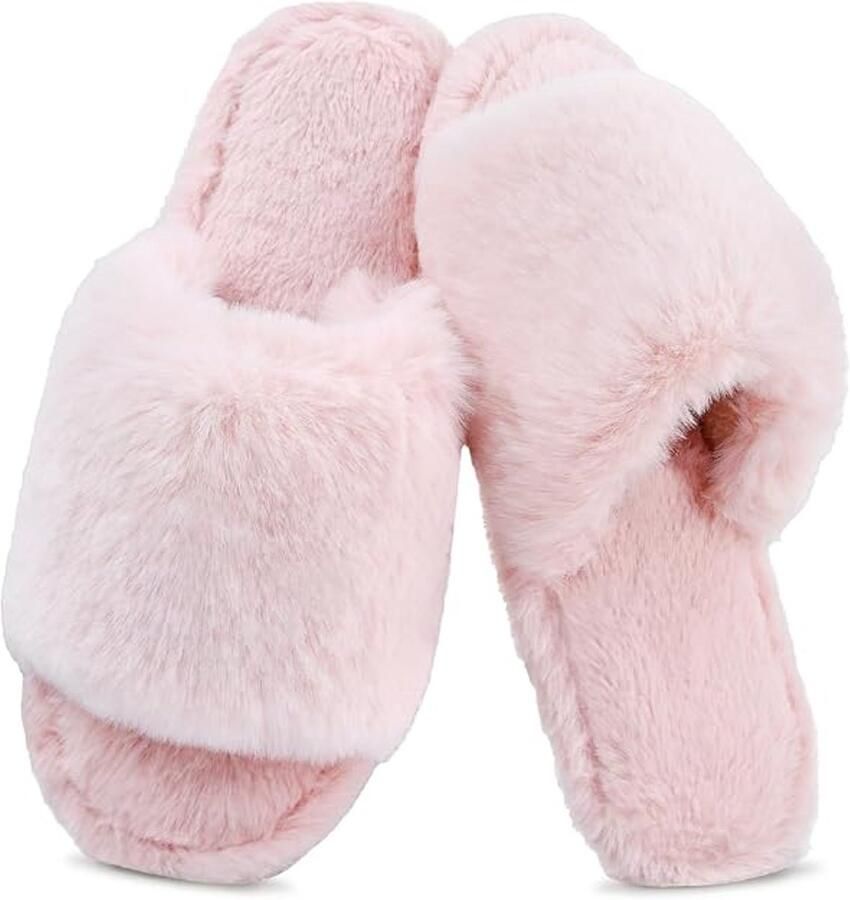 Dames-sandalen met open ne ?? Zacht hoogpolig pluche Pluizige pantoffels Traagschuim Antislipzool Geschikt voor thuis de slaapkamer en gebruik binnen en buiten