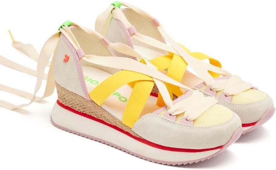 Dames Sandalen met Plateauzool en Raffia Wedge Kleurrijk Leer