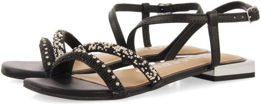 Dames Sandalen met Strass en Gesp Zwart Leer