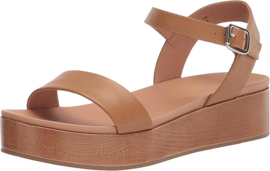 Dames Sandalen met Twee Banden en Gespsluiting Cognac