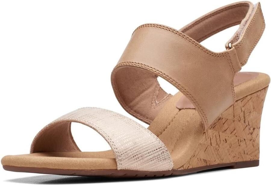 Dames Sandalen met Wedge Hak en Enkelband Beige Leer