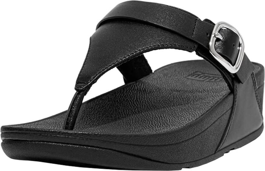 Dames Sandalen met Wedge Hak en Verstelbare Bandjes Zwart Leer