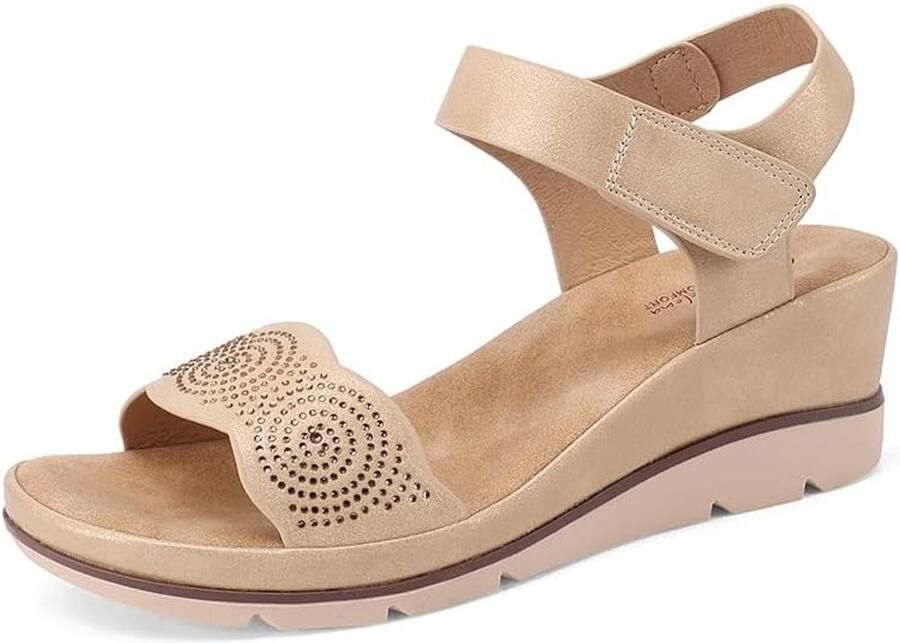 Dames Sandalen met Wedge Hak Strass en Voetbed Beige