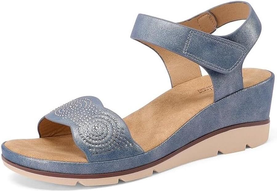 Dames Sandalen met Wedge Hak Strass & Voetbed Comfortabel & Stijlvol