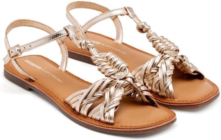 Dames Sandalen Plat Leer Gevlochten met Gesp Platinum