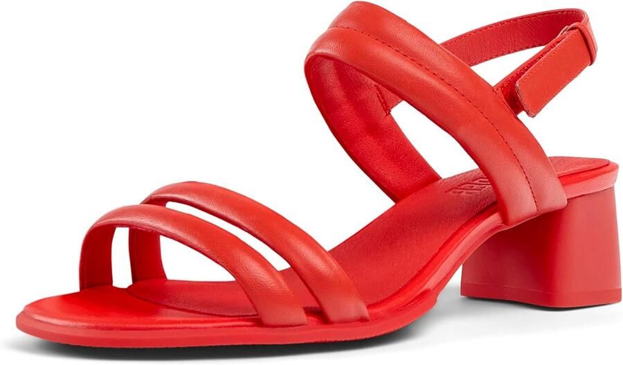 Dames Sandalen Rode Leren Backstrap Comfortabele Blokhak