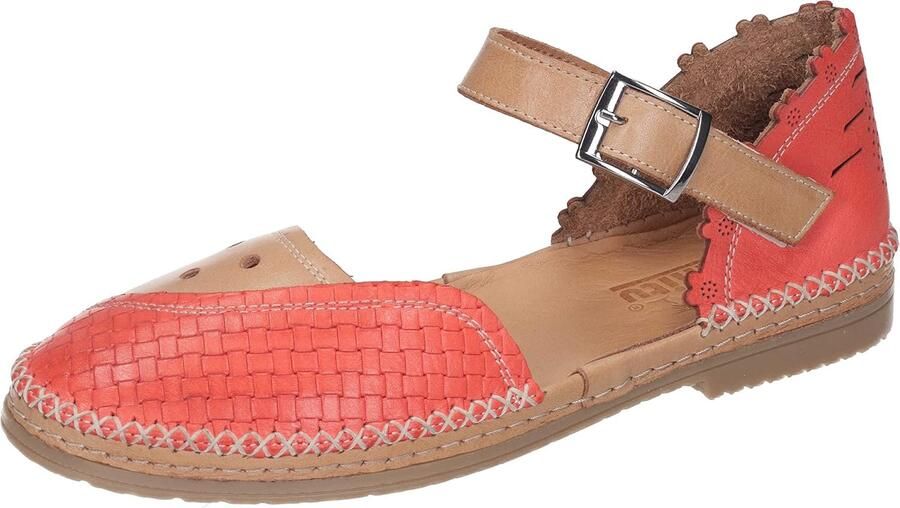 Dames Sandalen Rode Leren Blokhak met Klittenband