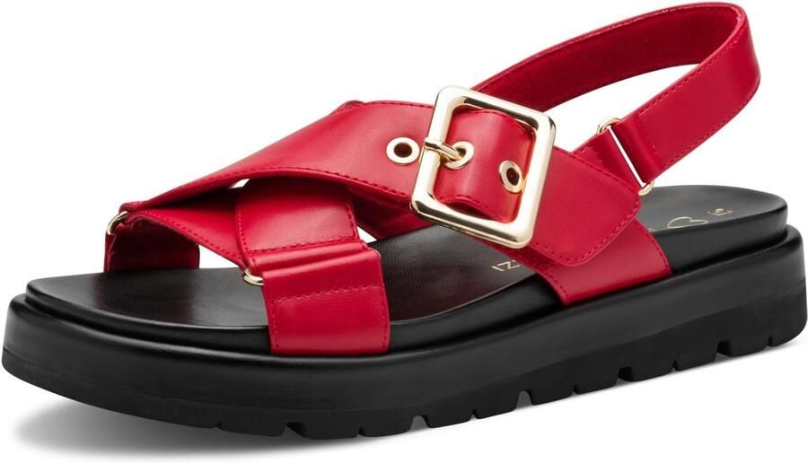Dames Sandalen Rood Comfortabele Peep Toe met Gesp
