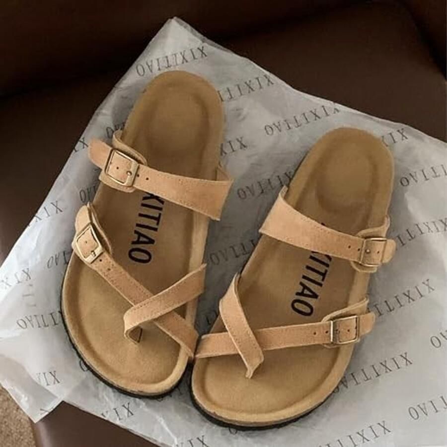 Dames Sandalen Suède met Aanpasbare Bandjes Khaki - Foto 1