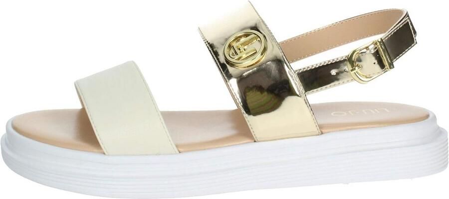 Dames Sandalen Wit en Goud Metallisch Bandje Lage Hak