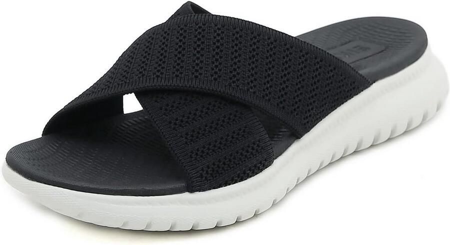 Dames Sandalen Zomer Lichtgewicht Comfortabele Slippers met Voetbed Zwart