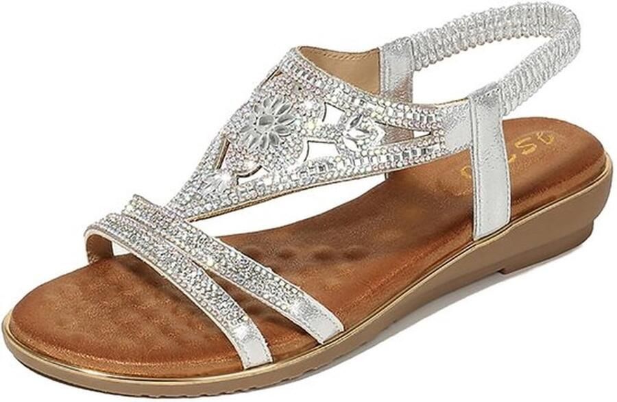 Dames Sandalen Zomer Platte Sandalen Bling Kralen Zwart Sling Back Casual Schoenen Geschikt voor Dames Zomer