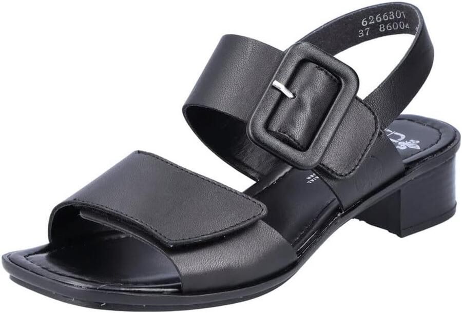 Rieker Zwarte leren platte sandalen Zwart Dames