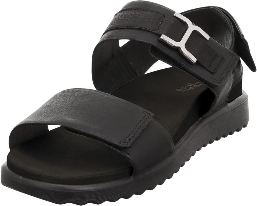 Dames Sandalen Zwart Leer Comfortabele Pasvorm
