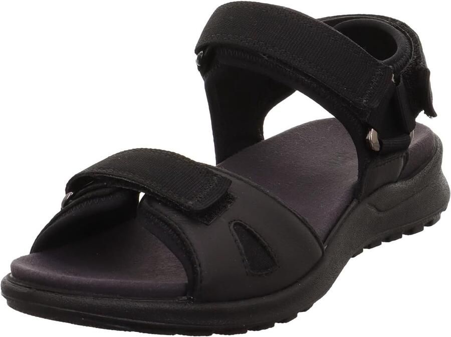Dames Sandalen Zwart Leer Klittenband Plat