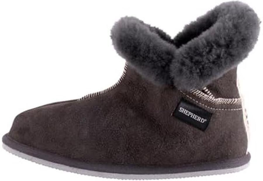 Dames Schapenvacht Slippers Comfortabele Platte Pantoffels in Grijs