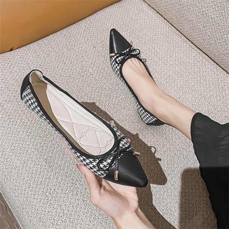 Dames Schoenen Ballerina Flats Comfortabel Zwart Puntige Teen Elegante Geschikt voor Jurk Bow Tie Slip On Klassieke Pompen