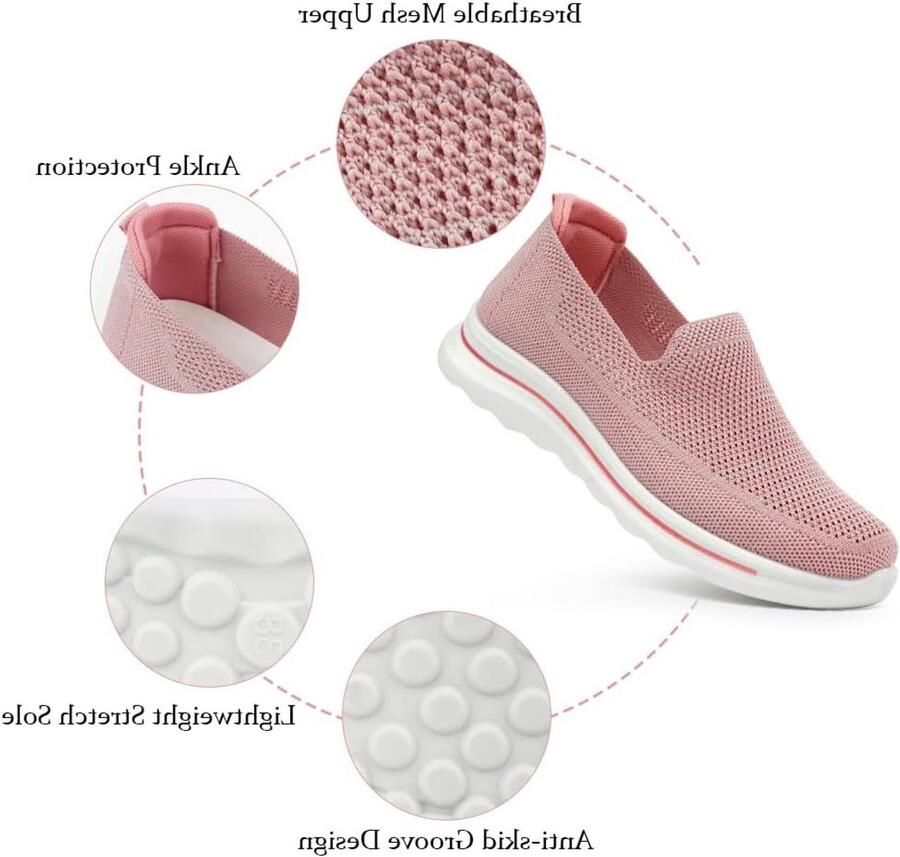 Dames Slip-On Wandelschoenen Ademend Mesh Lichtgewicht Casual Sneakers voor Sport Outdoor en Gym Activiteiten