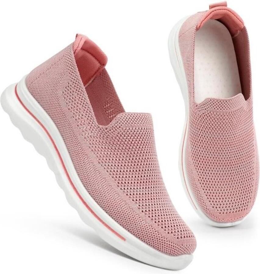 Dames Slip-On Wandelschoenen Ademend Mesh Lichtgewicht Sneakers voor Sport Outdoor en Gym Activiteiten