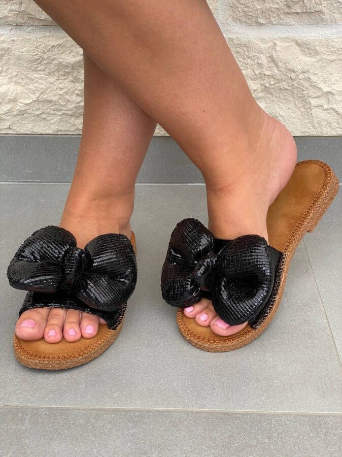 Dames slipper Zwart Shiny Strik