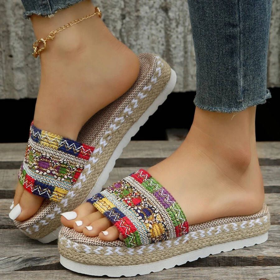 Dames Slippers Comfortabele Zomer Sandalen met Plateauzool Handgemaakte Espadrilles Casual Strand Schoenen Sleehak Slippers