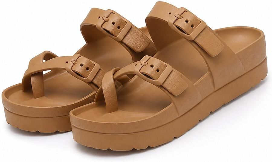 Dames Slippers EVA Sandalen met Gespen Teenslipper Comfort en Lichtgewicht Zomer Slippers Bruin