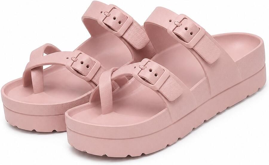 Dames Slippers EVA Sandalen met Gespen Teenslipper Comfort en Lichtgewicht Zomer Slippers Roze - Foto 2
