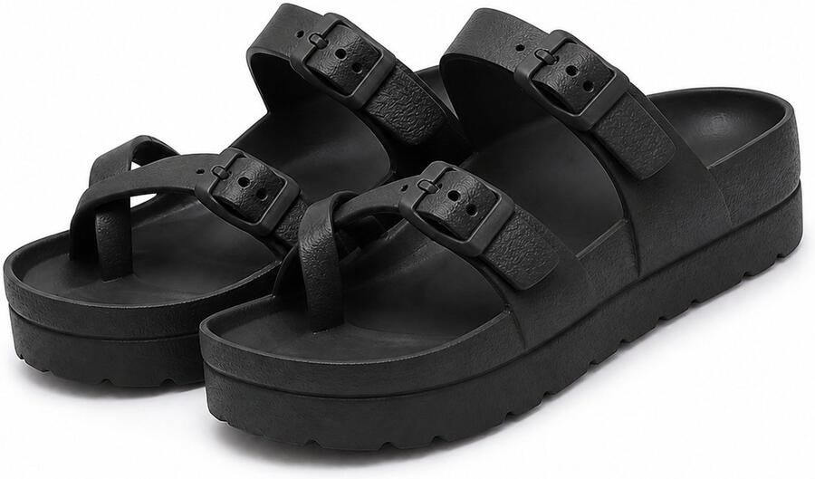 Dames Slippers EVA Sandalen met Gespen Teenslipper Comfort en Lichtgewicht Zomer Slippers Zwart - Foto 2