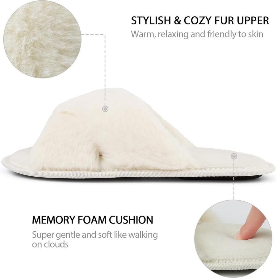 Dames Slippers Fluffy Cross Strap Memory Foam Pantoffels Zachte Warme Huisslippers met Anti-Slip Zool Comfortabele Indoor Outdoor Slippers