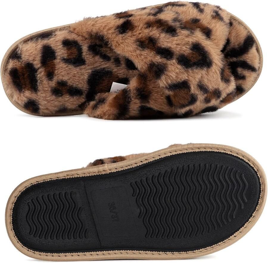 Dames Slippers Fluffy Cross Strap Memory Foam Pantoffels Zachte Warme Huisslippers met Anti-Slip Zool Comfortabele Indoor Outdoor Slippers