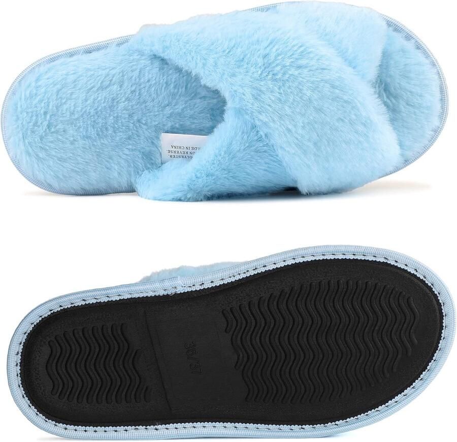 Dames Slippers Fluffy Cross Strap Memory Foam Pantoffels Zachte Warme Huisslippers met Anti-Slip Zool Comfortabele Indoor Outdoor