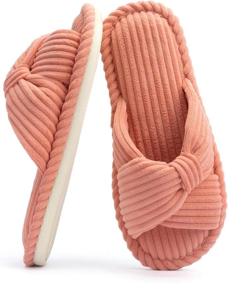 Dames Slippers Huis Pantoffels met Memory Foam Open Teen en Strikdecoratie