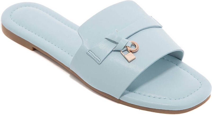 Dames Slippers Lichtblauw Comfortabele Instappers met Gouden Detail Zomertrend- dames zomer slippers