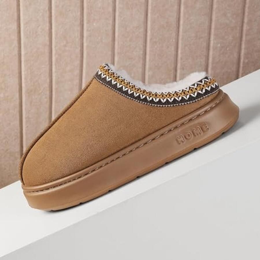 Slippers voor Vrouwen Suède met Fluffy Voering en Hard Sole