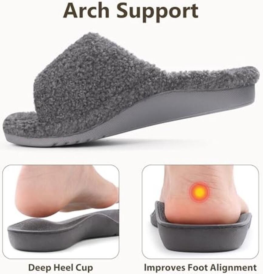 Dames Slippers met Fuzzy Voetbed Orthopedische Ondersteuning